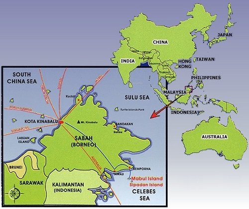 Map of Southeast Asia showing Sabah and Mabul Island